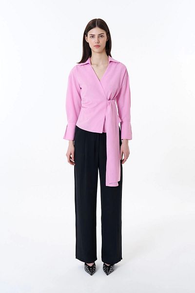 Myra Double Breasted Blouse Shirt with Binding Detail-Pink