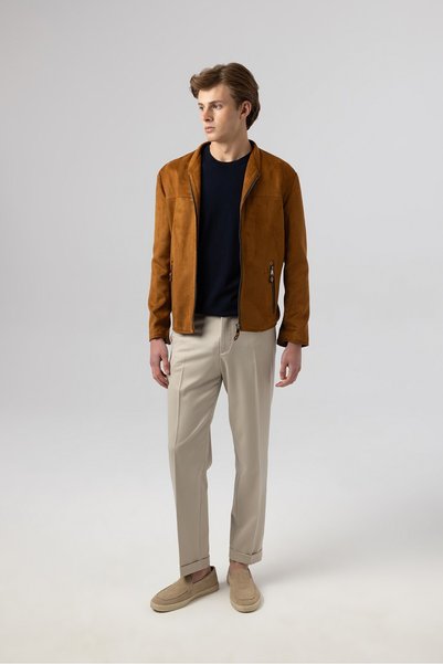 Score Michail Italian Style Slim Fit Seasonal Suede Coat Thin Tan Jacket 5095-P08-04