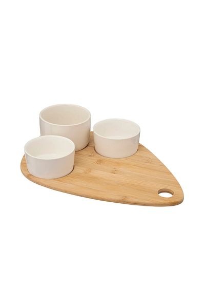 Secret de Gourmet Xeras White appetizer serving set, ceramic, wood, 10 x 7 x H 10 cm