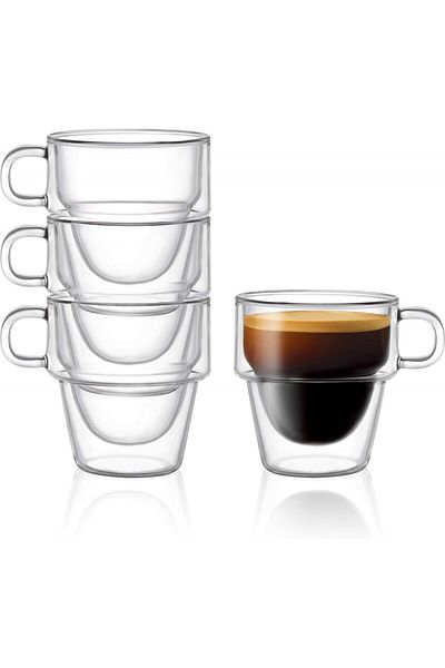 KRASINO Set of 6 Altmore Americano coffee mugs, borosilicate glass, double walls, 350 ml