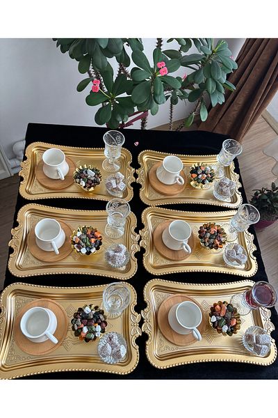 DİBA AVM 6 Person Luxe Turkish Coffee Cup Set 6 Person Elaborate Cup Set 36 Pieces Presentation Set Special Series