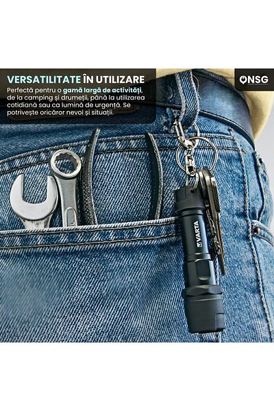 Varta Keychain Flashlight Led 5mm, Powerful Illumination, Ipx4 Water Resistance, Compact, 10m Range