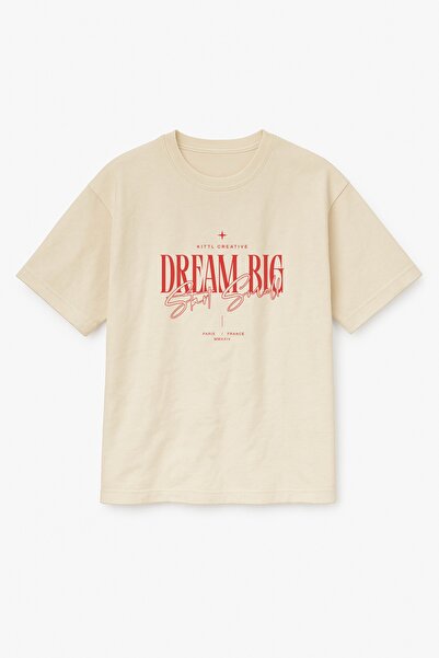 Altair Tr Beige Color Oversize Dream Big Start Small Printed Unisex T-Shirt T...
