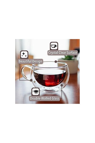 KRASINO Set of 2 Nastory mugs, double walls, borosilicate glass, 300 ml