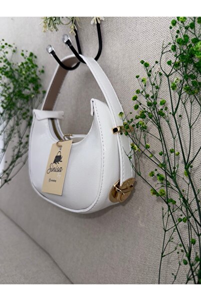 SİNİSA BAG Geantă mini pentru rochie de seară cu mâner reglabil din piele albă (DIMENSIUNI MINI DISPONIBILE)