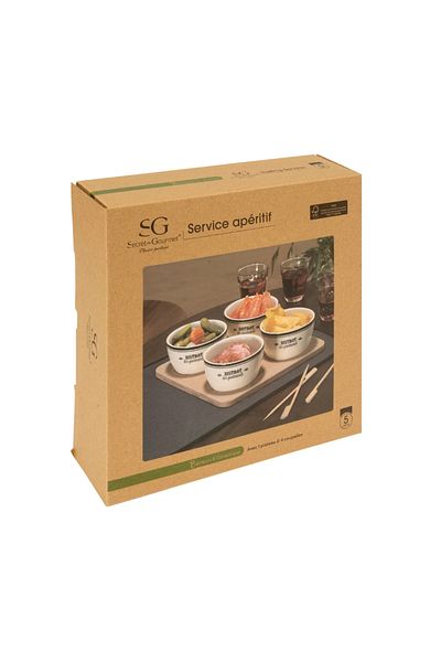 Secret de Gourmet Bistrot serving set, ceramic, wood, 4 bowls, 22 x 22 x H 6.30 cm