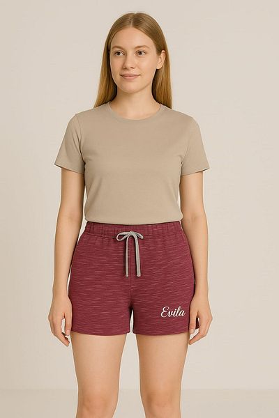 enmodaiçgiyim Pantaloni scurți de damă brodați roșu Claret