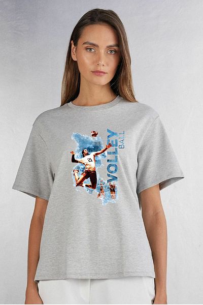 makiteks Βόλεϊ με στάμπα ανδρική γυναικεία μπλούζα με στάμπα με λαιμόκοψη Λευκό μαύρο γκρι μπλουζάκι