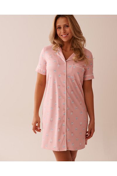 La Vie en Rose Seagull Print Super Soft Button-down Sleepshirt