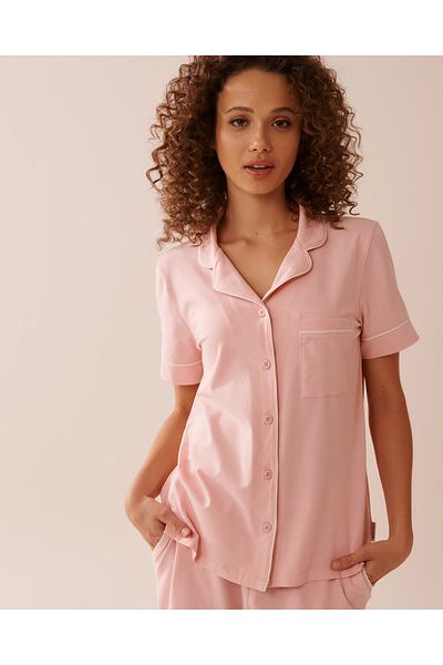 La Vie en Rose قميص قطني بأكمام قصيرة وأزرار