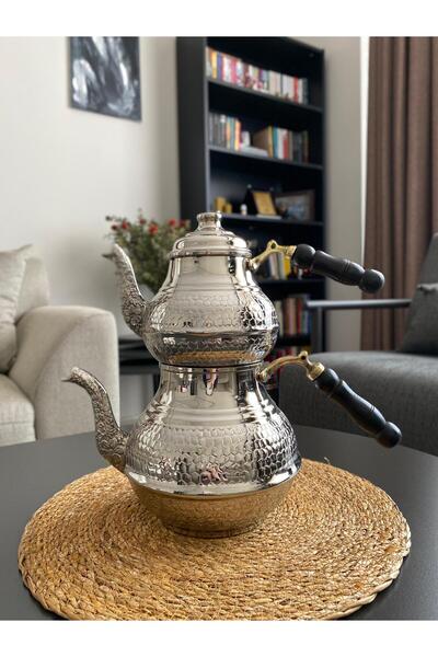 Layla Copper Gümüş Renkli Bakır Petek Desenli Çaydanlık