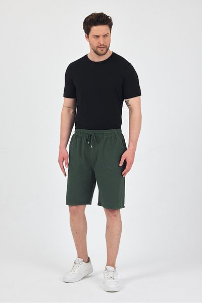 kırtex sport k teks şekil Men's Khaki Elastic Waist Linen Shorts & Bermuda with Pockets