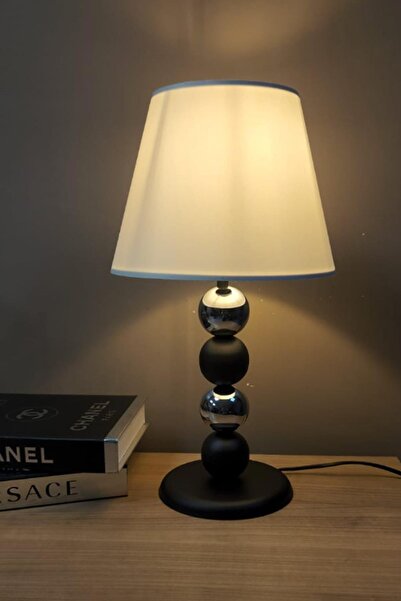 Taşcan Aydınlatma Silva Siyah Ayaklı Abajur Masa Lambası Krem Şapka Salon Yat...