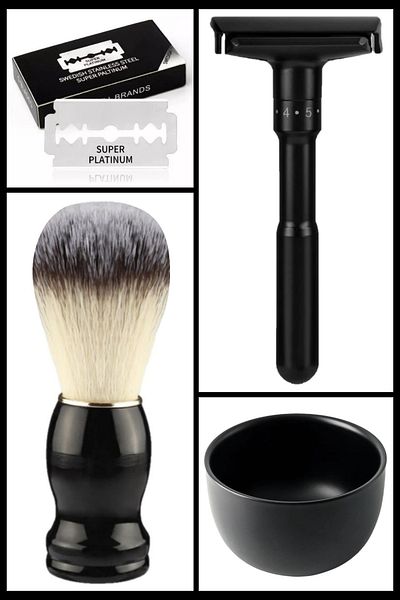 Qualis Q7 Full Metal Manual Shaver F8 Brush Bowl 5Pcs Platinum Leaf Razors