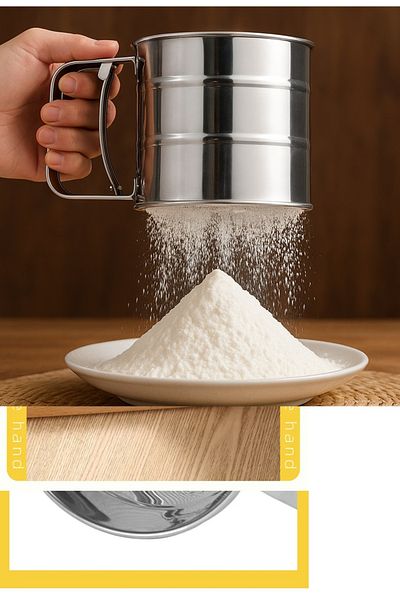 keyfisepet en keyifli sepet Stainless Steel Flour Sieve – One-Handed Operation, Practical Spring Mechanism, 3 Layers of Sifting