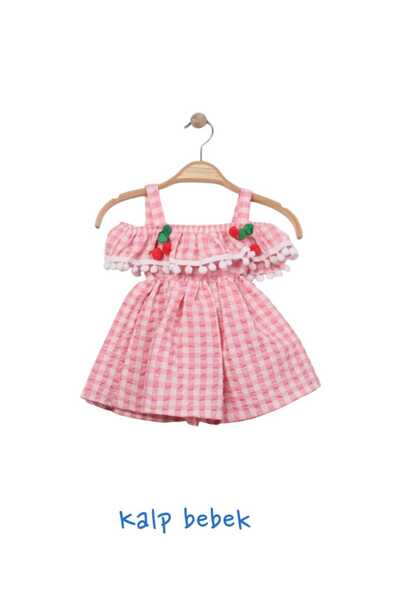 Butik KIZ ÇOÇUK KİRAZLI KIRMIZI ASKILI ELBİSE