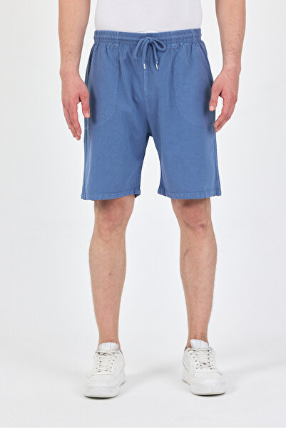 kırtex sport k teks şekil Men's Light Blue Elastic Waist Linen Shorts & Bermu...
