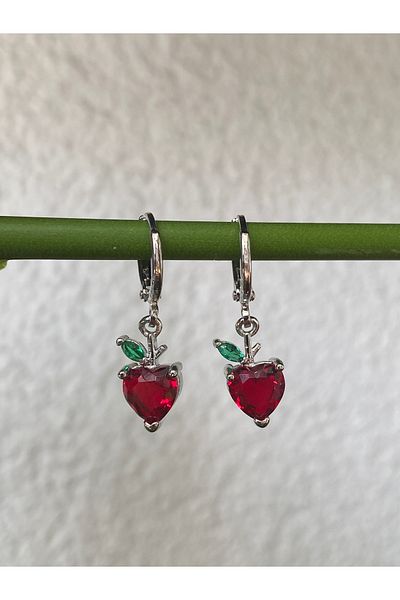 kurukafagift Apple Stone Silver Color Mini Double Earrings
