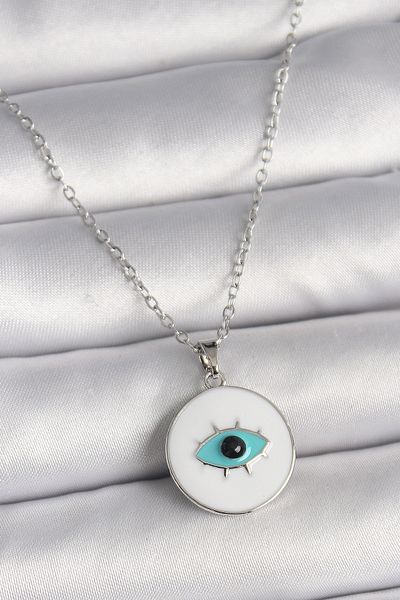 Skygo 316L Steel Silver Color Chain White Enamel Turquoise Eye Embroidery Model Women's Necklace - Tj-Bko9729