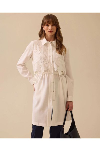 SEÇİL Lace Garnished Waist Lace Tunic-Ekru - 42