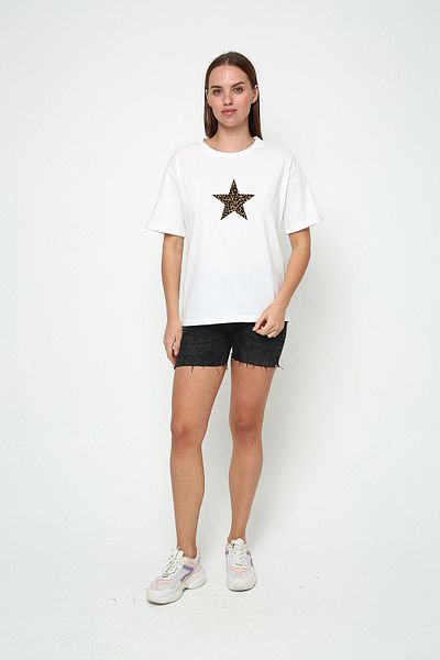 vikitekno Oversize Leopard Print Detailed Star Design T-Shirt