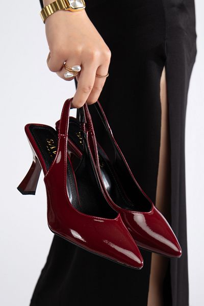 Savves Women's Burgundy Flat Elastic Modern Classic Heeled Shoes