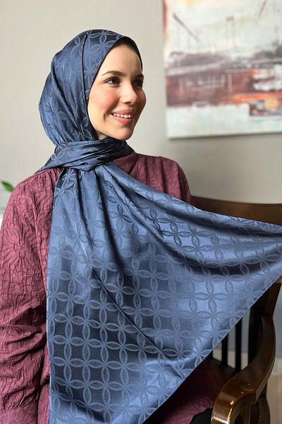 Sultan Eşarp Sultan Jacquard Shawl - Flower Pattern - Slj001-04 - Indigo