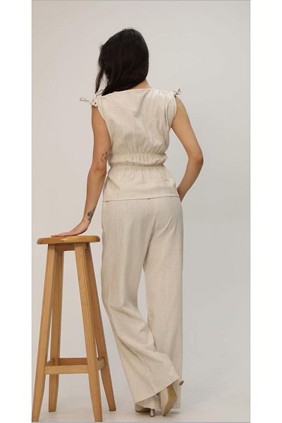 LEYLA SAĞLAM Women's Bluz Pant Linen Double Suit