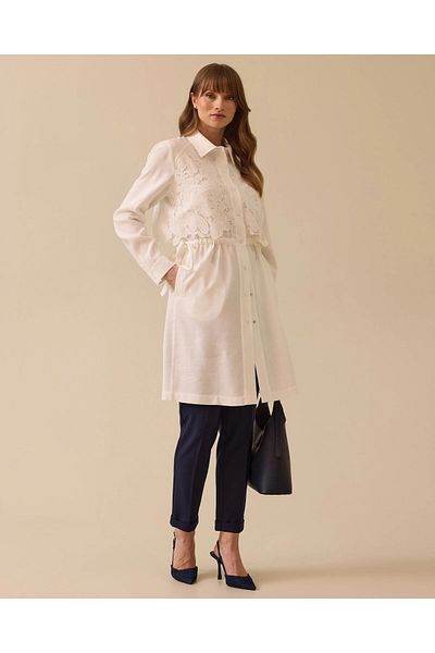 SEÇİL Lace Garnished Waist Lace Tunic-Ekru - 42