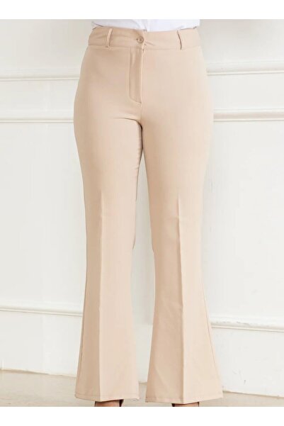 hk Kadın İspanyol Paça, Palazzo, Krem Pantolon.