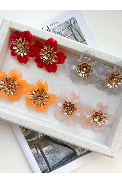 Lavienta Red Flower Model 6 cm Large Vip Earrings