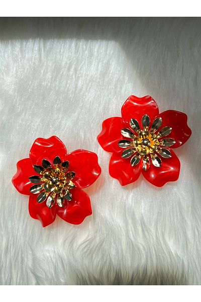 Lavienta Red Flower Model 6 cm Large Vip Earrings