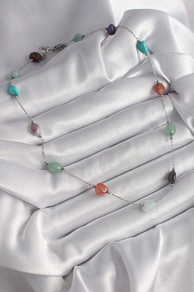 Skygo 316L Steel Silver Color Chain Colorful Natural Stone Model Women's Necklace - Tj-Bko9660