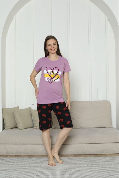 ASMATEKSTİL Heart Patterned Capri Pajama Set