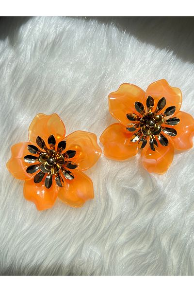 Lavienta Orange Flower Model 6 cm Large Vip Earrings