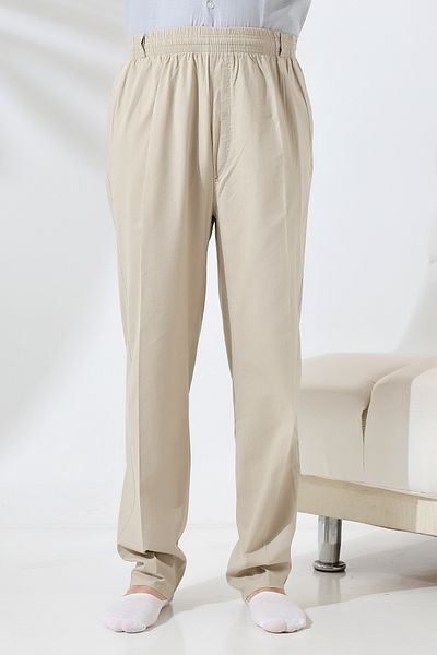 semazen Men's Cream Relaxed Cut Elastic Waist Linen Hajj and Umrah Shalwar Trousers