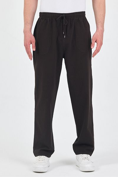 kırtex sport k teks şekil Men's Brown Relaxed Fit Linen Trousers - Elastic Waist, Cotton, Summer