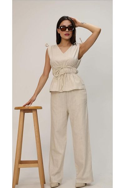 LEYLA SAĞLAM Women's Bluz Pant Linen Double Suit