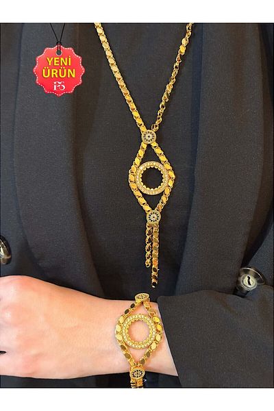 stainless steell Sultan Gözde Quarter Necklace and Bracelet Set – the Meeting Point of Nobility and Light (with Earring Gift)