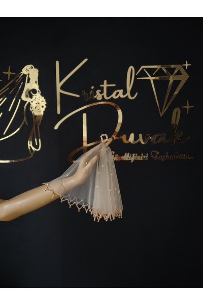 Kristal Duvak Bal Gelin Mendili İnci ve Kristal İşlemeli