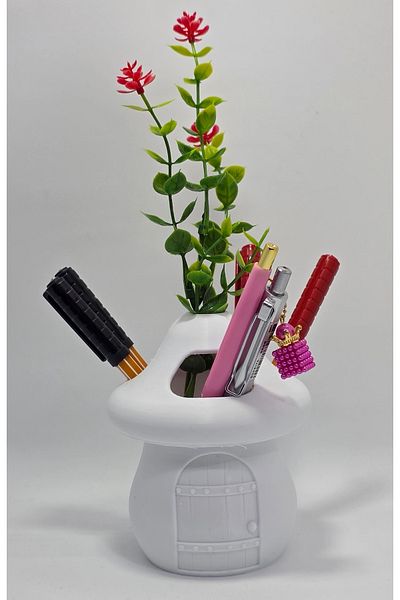 CEVİZ DİZAYN Walnut Design Sima Mushroom Pen Holder Floral Three Compartment Organizer