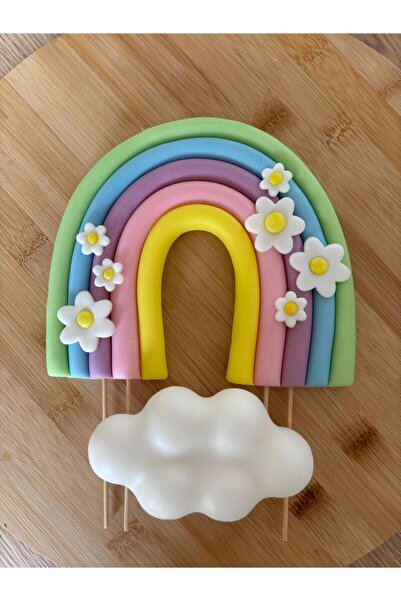 Maket Atelier Doğum Günü Gökkuşağı Ve Bulut Temalı Şeker Hamuru Pasta Süsü – ...