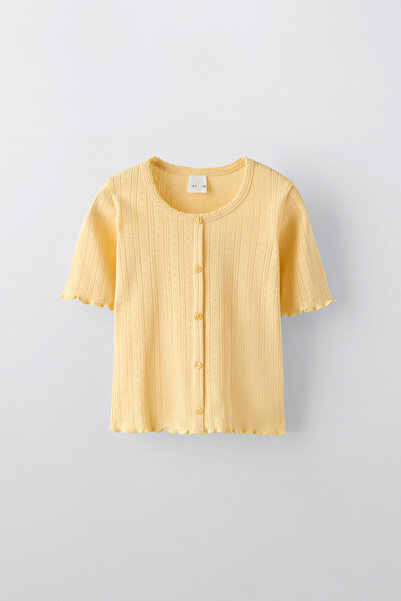 zeyderkids Kız Çocuk Düğme Detaylı Triko T-Shirt