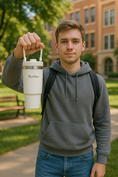 Tantitoni Shela Çelik Kulplu - Aç-Kapa Pipetli - 900 ML Premium Termos - Paslanmaz Çelik