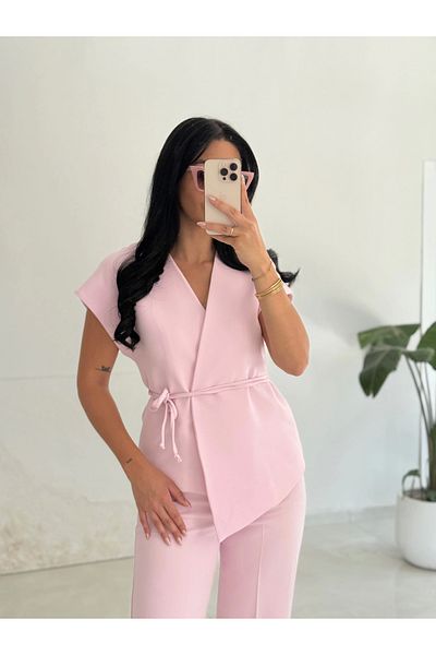 Myra Luna Tied Vest Pants Suit-Pink