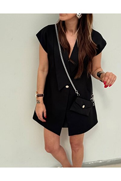 EsSo butik Atlas Fabric Double Breasted Collar Bag Design Oversize Vest