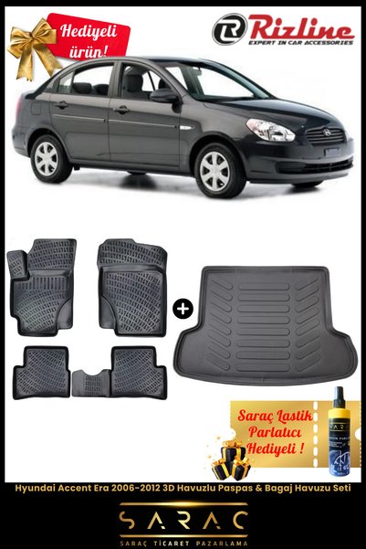 Rizline Hyundai Accent Era 2006-2012 Havuzlu Paspas & Bagaj Havuzu Seti+HEDİY...