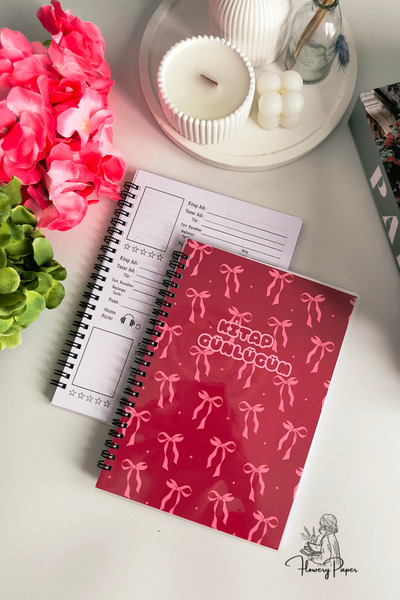 Flowery Paper Kurdele desen Kitap Günlüğüm , 50yaprak /100 sayfa ,a5, Okuma Günlüğü,defter,notepad, Telli Defter