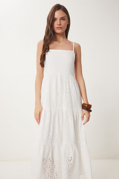 Lovelyİstanbul Rochie de vară din in, festonată, ECRU LUB0107