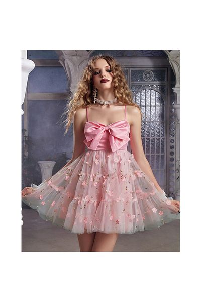 OEM Rochie eleganta roz cu aplicatii florale